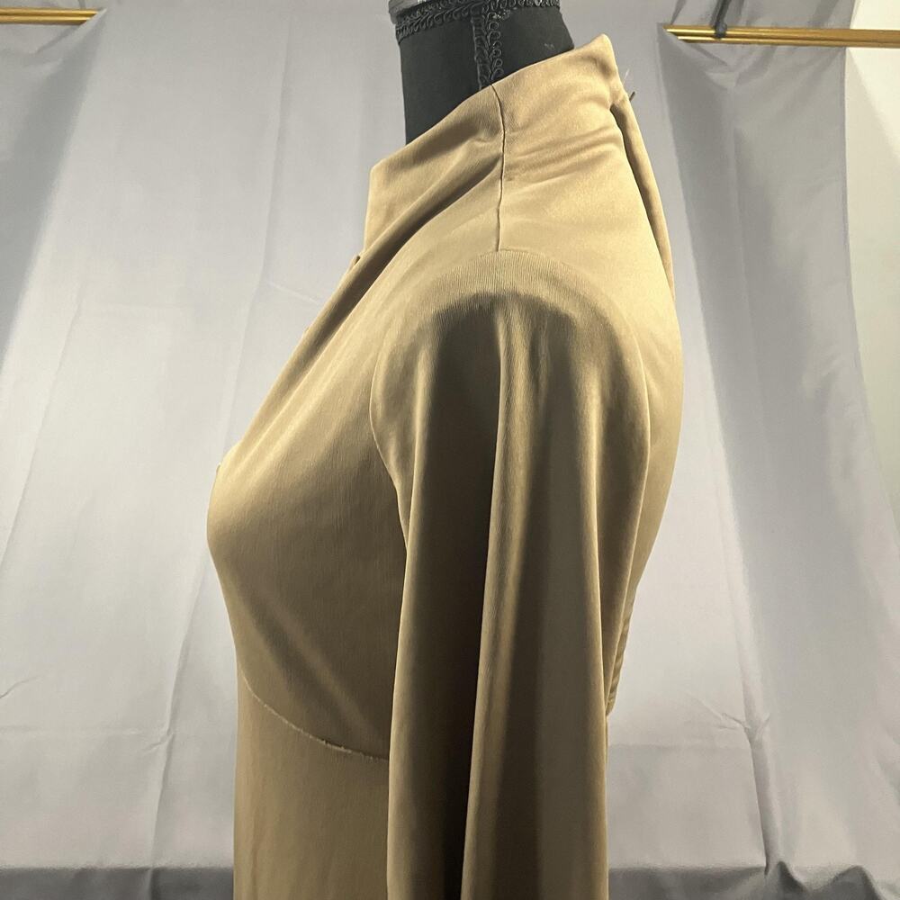 Vintage Beige Maxi Dress Womens Medium 70s Mod Long Sleeve Fur Cuff Evening Gown - Picture 10 of 16